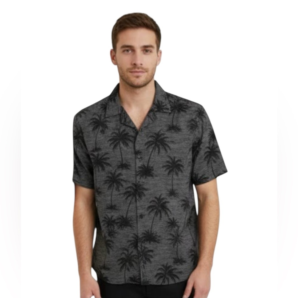 Outerknown linen 100%  charcoal palm print Shirt‎ size S